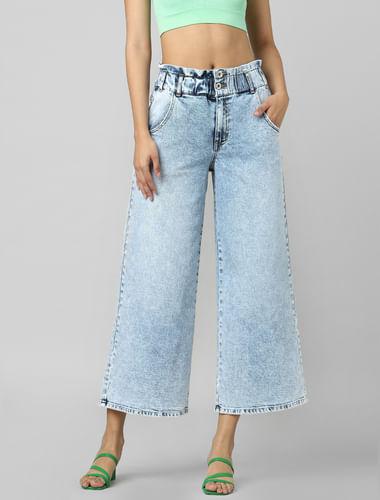 light blue high rise paperbag waist jeans