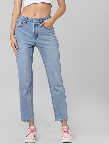 light blue high rise straight fit jeans