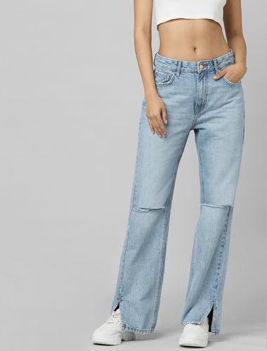 light blue high rise straight fit jeans