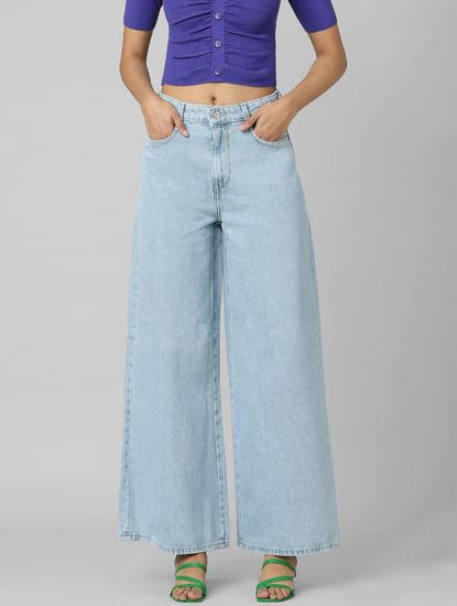 light blue high rise wide leg jeans