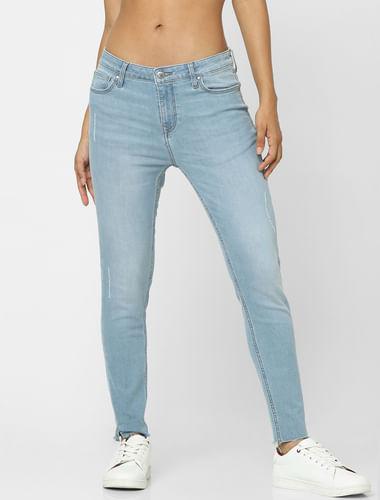 light blue high waist distressed skinny jeans