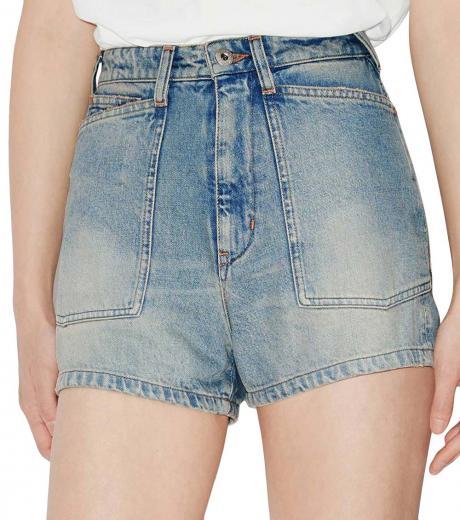 light blue high-waisted denim shorts