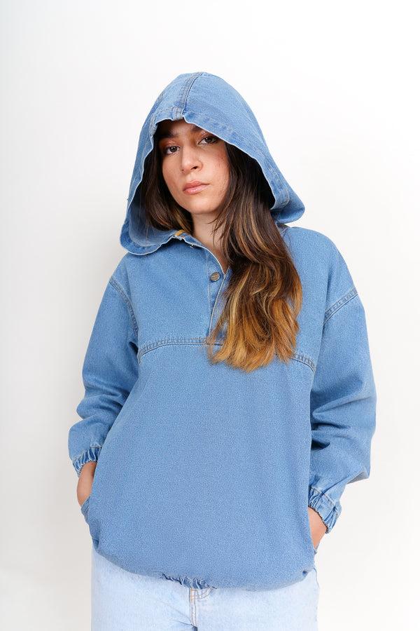 light blue hooded bomber jacket