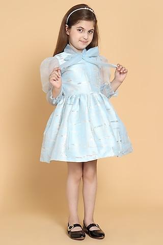 light blue jacquard dress for girls