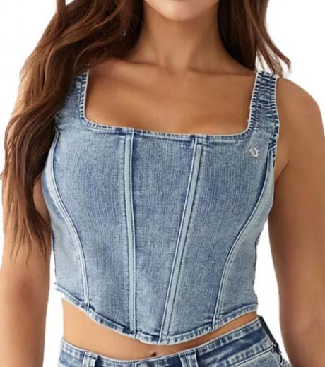 light blue lace up denim corset top