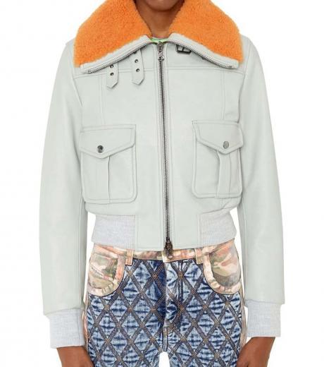 light blue leather cropped jackets