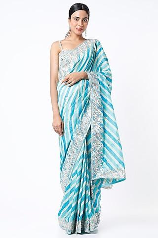 light blue leheriya saree set