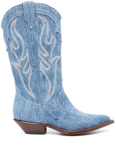 light blue light blue denim texan boots