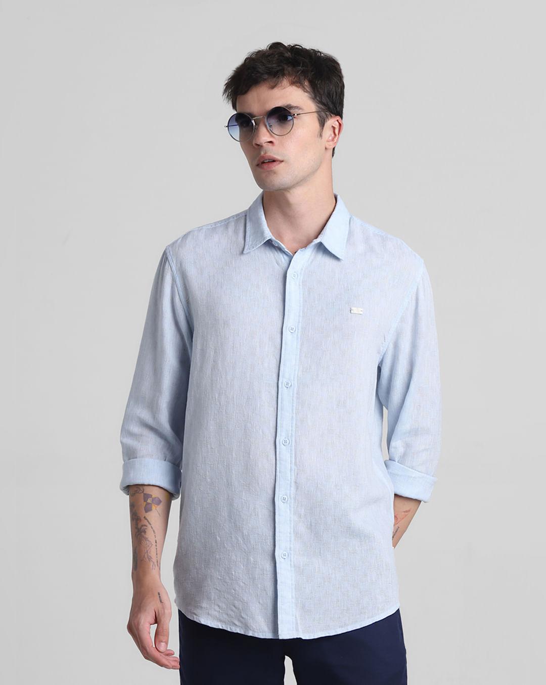 light blue linen full sleeves shirt