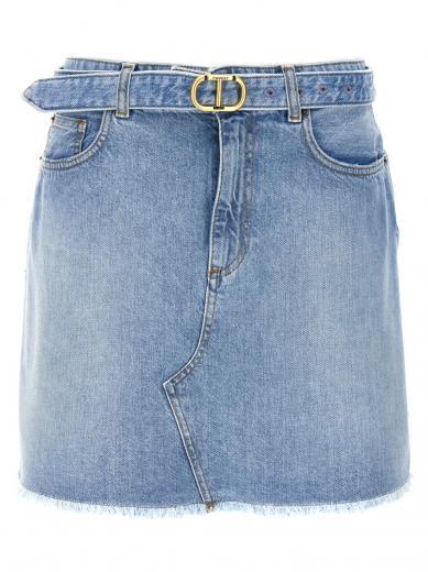 light blue logo buckle denim skirt