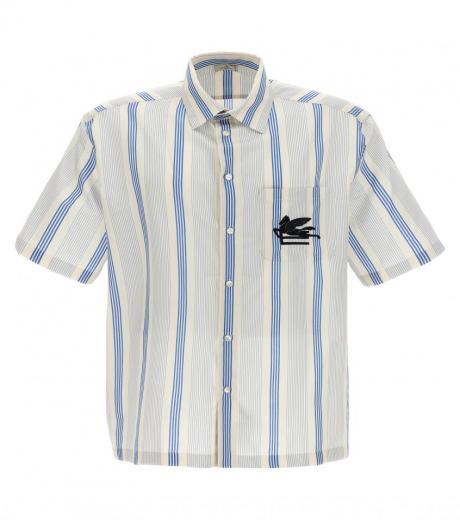 light blue logo embroidery striped shirt