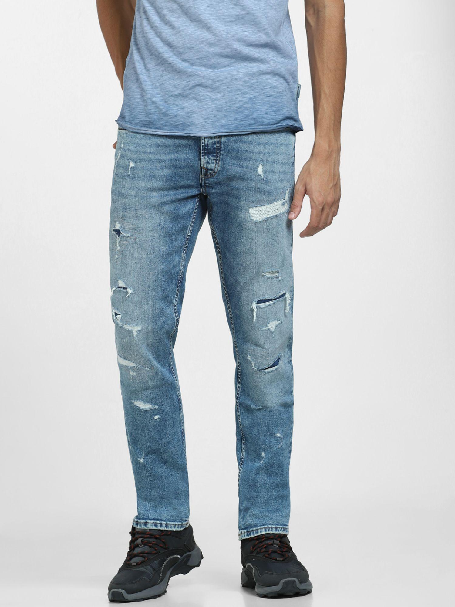 light blue low rise distressed tim slim fit jeans -28