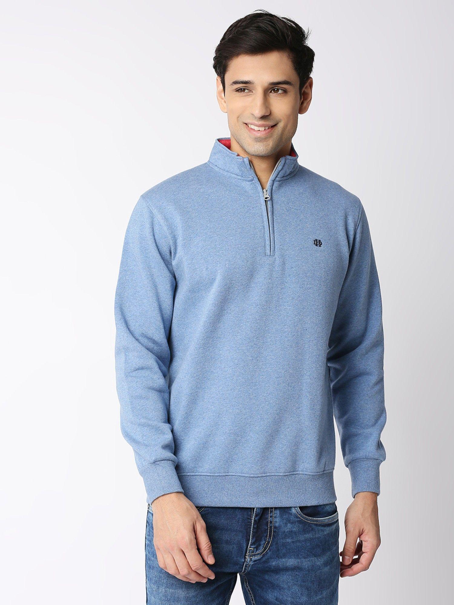 light blue melange half-zip sweatshirt