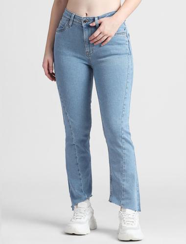 light blue mid rise flared fit jeans