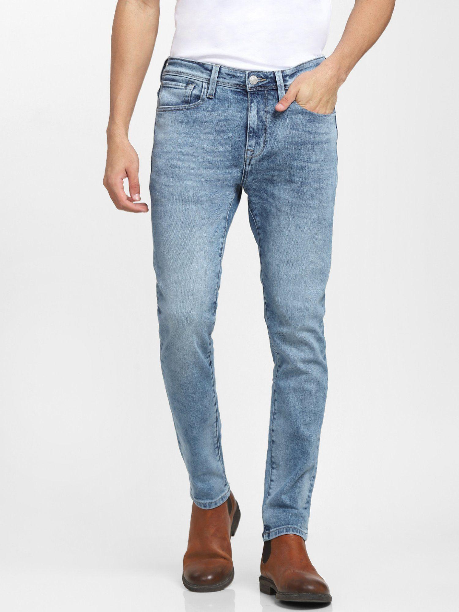 light blue mid rise leon slim fit jeans