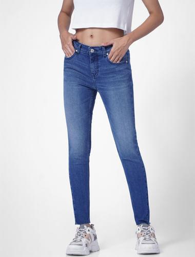 light blue mid rise skinny jeans