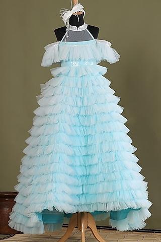 light blue net frilled dress for girls