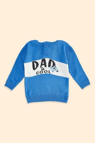 light blue patterned winter wear full sleeves regular hood baby regular fit sweater