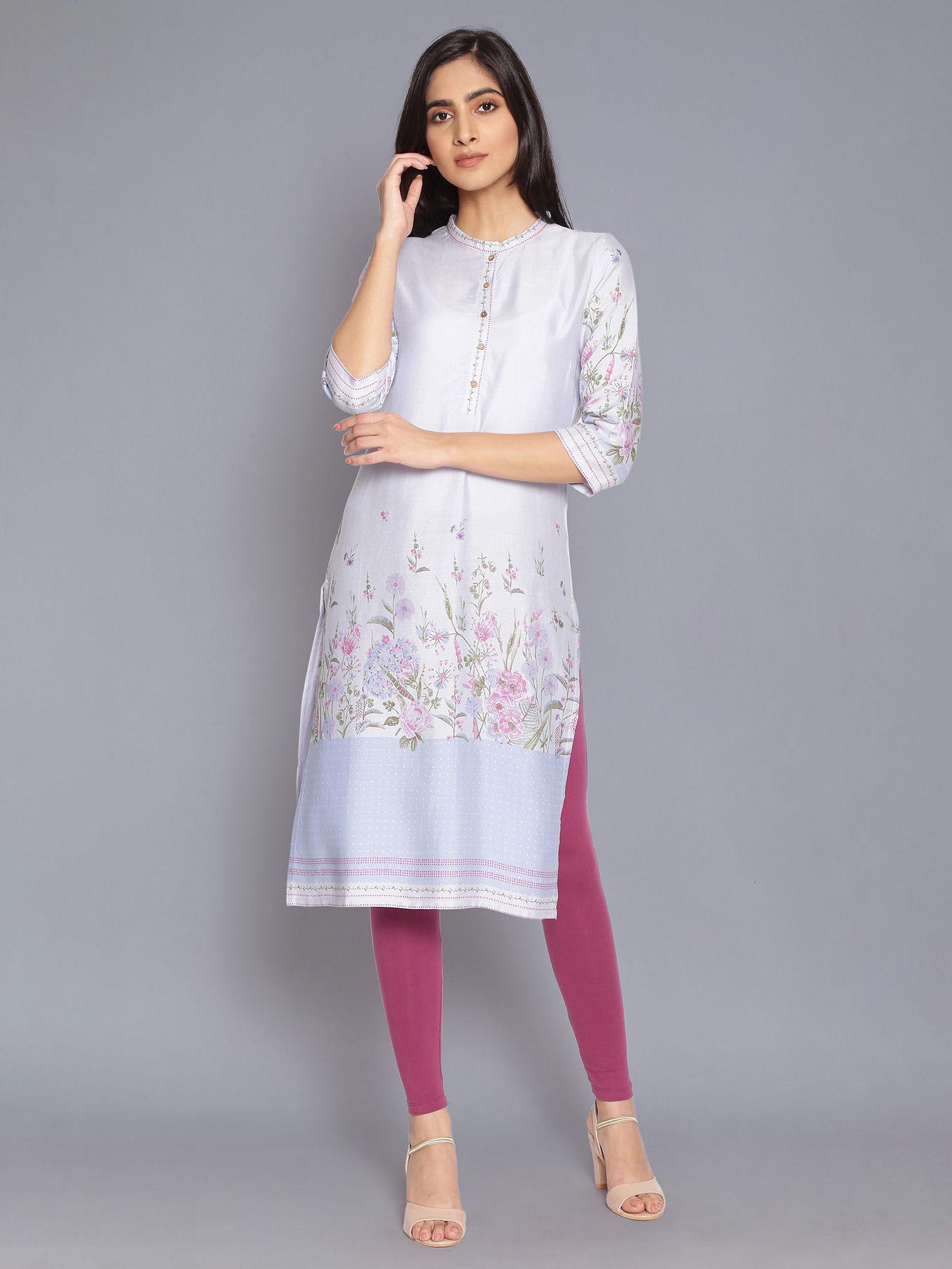 light blue placement print kurta