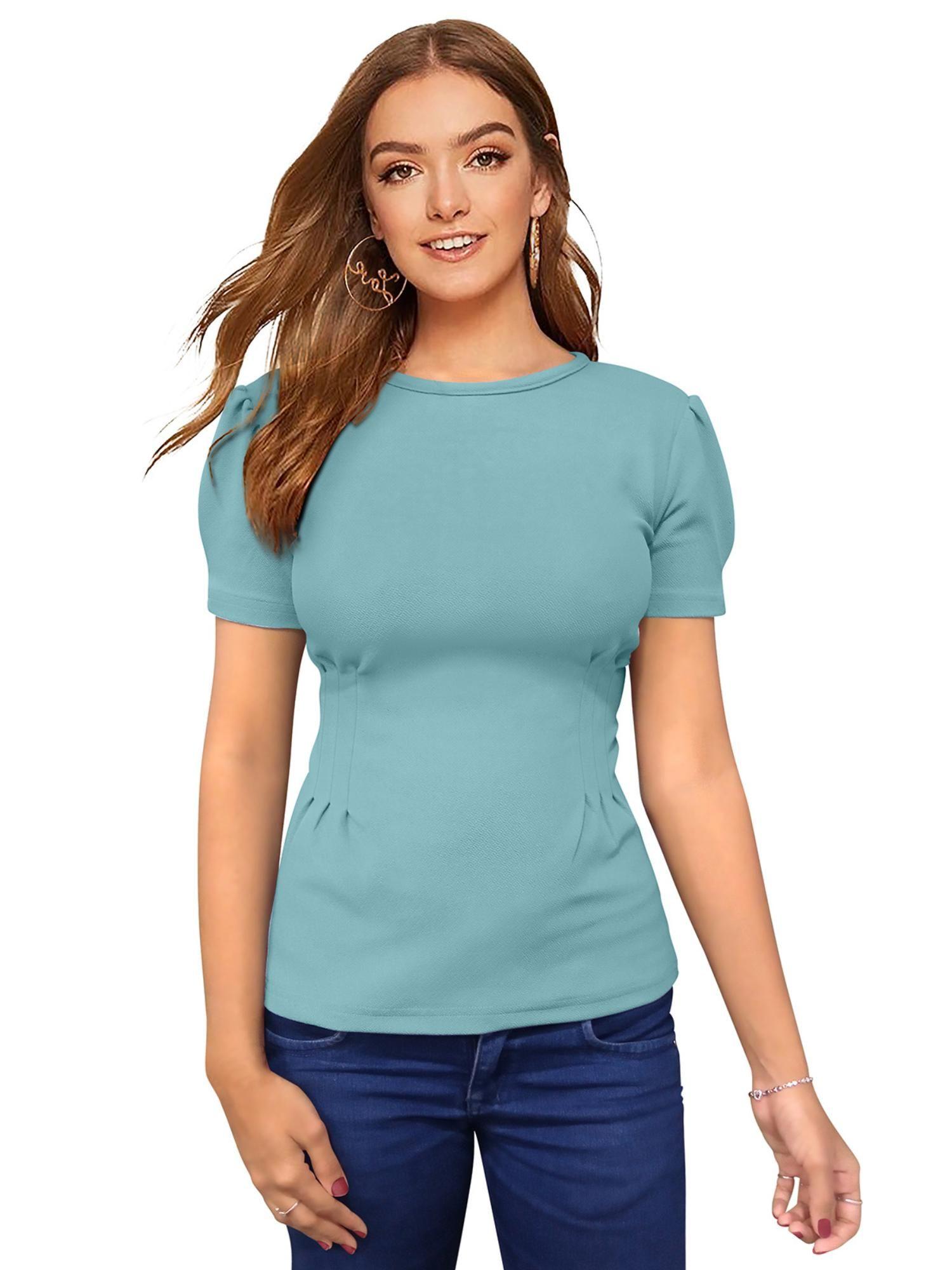 light blue polyester solid top for women