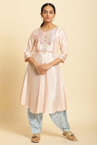 light blue print ankle-length ethnic women loose fit salwar