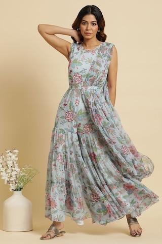 light blue print ankle-length ethnic women regular fit jumpsuit