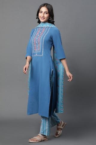 light blue print ankle-length ethnic women regular fit palazzo