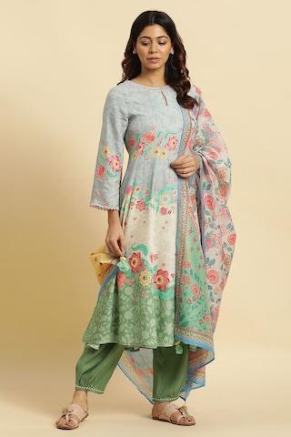 light blue print polyester dupatta