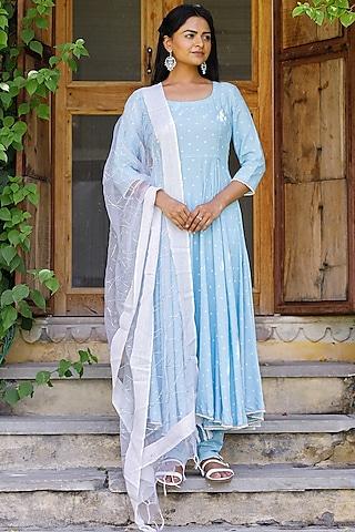 light blue printed anarkali set