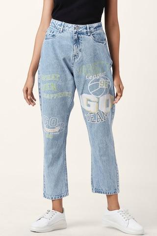 light blue printed ankle-length casual women regular fit jeans