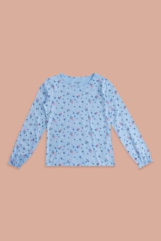 light blue printed casual full sleeves round neck girls regular fit blouse