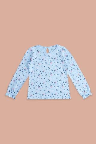 light blue printed casual full sleeves round neck girls regular fit blouse