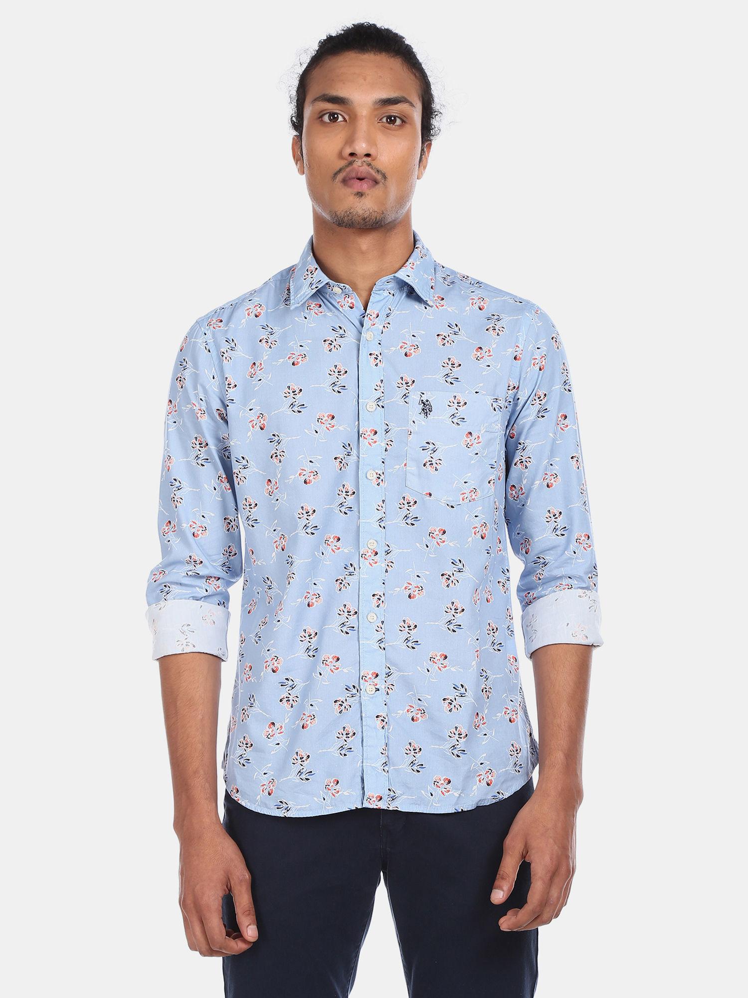 light blue printed casual shirt