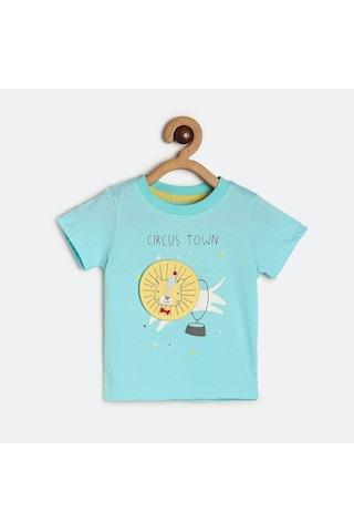 light blue printed casual short sleeves crew neck boys regular fit t-shirt