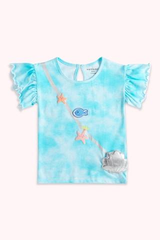 light blue printed casual short sleeves round neck baby regular fit t-shirt