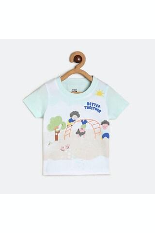 light blue printed casual short sleeves round neck boys regular fit t-shirt