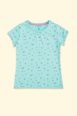 light blue printed casual short sleeves round neck girls regular fit t-shirt