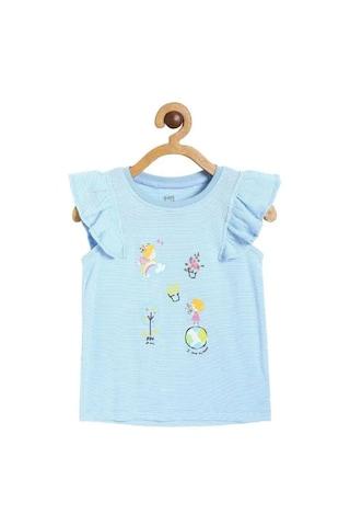 light blue printed casual sleeveless round neck girls regular fit t-shirt