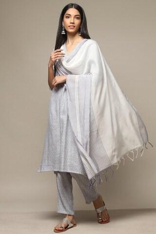 light blue printed casual v neck 3/4th sleeves ankle-length women straight fit salwar kurta dupatta set