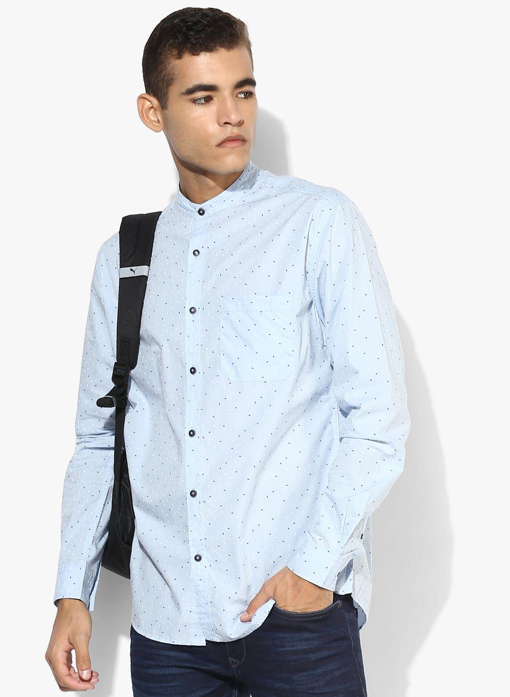 light blue printed slim fit casual shirt