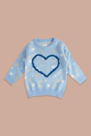 light blue printed winter wear full sleeves round neck baby regular fit sweater