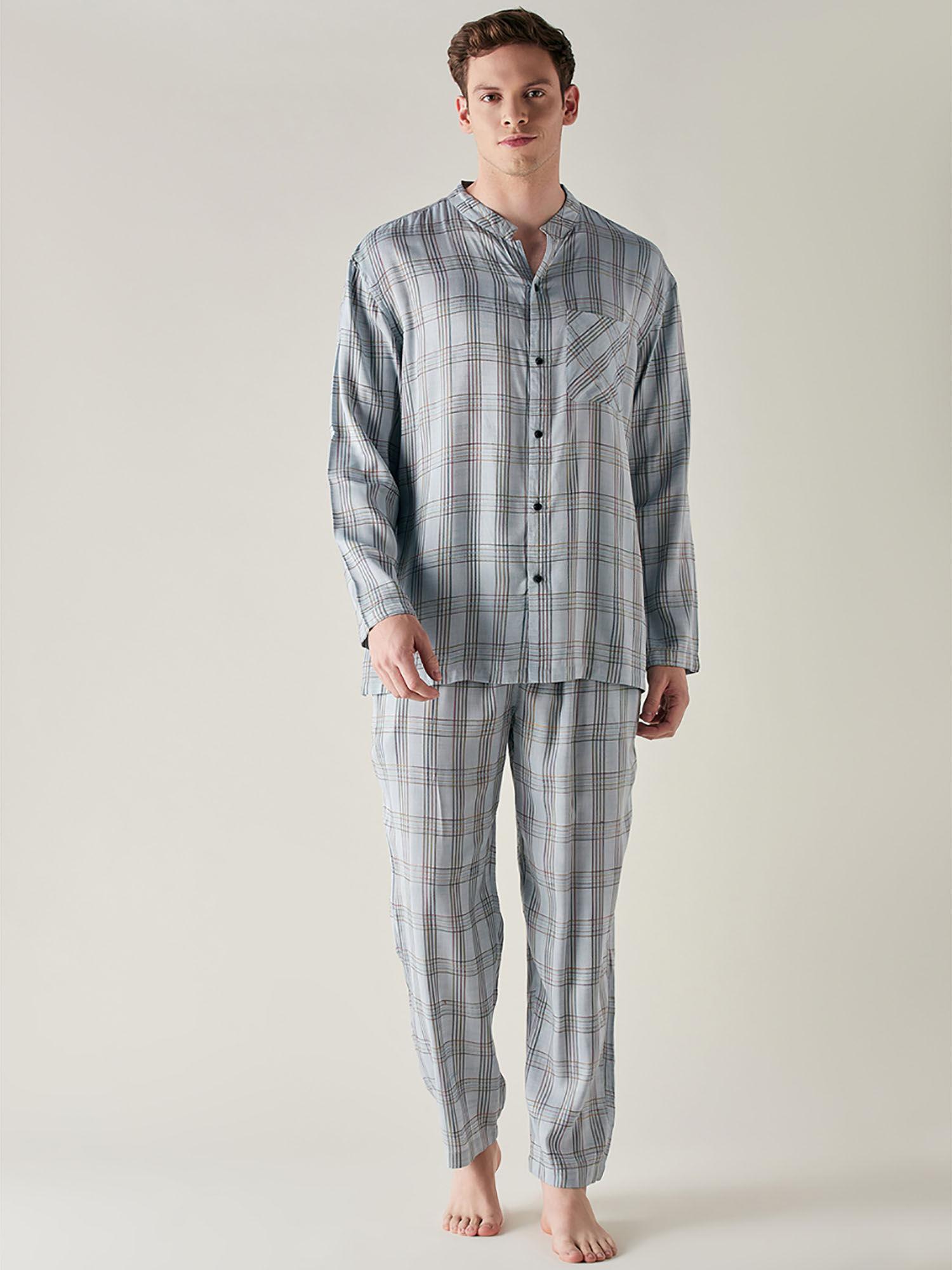 light blue pure cotton checks pyjama blue (set of 2)