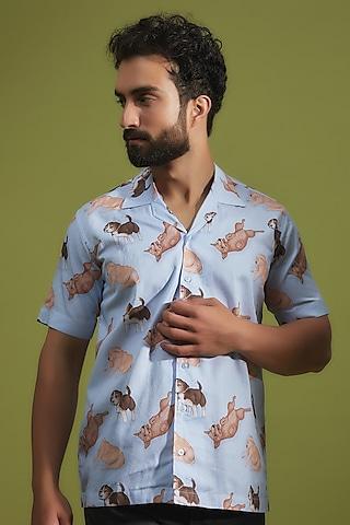 light blue pure cotton digital printed shirt