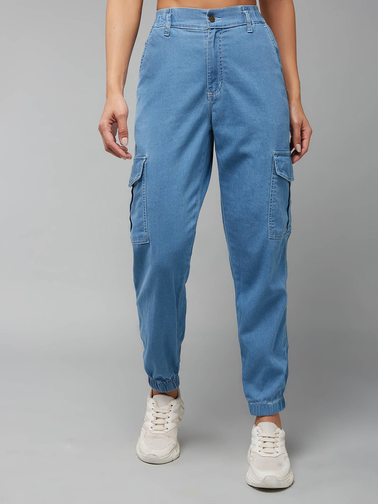 light blue regular high rise clean look regular stretchable denim joggers