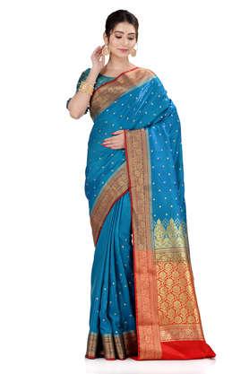 light blue satin silk solid banarasi saree with beautiful embroidery and stone work in body and border - light blue