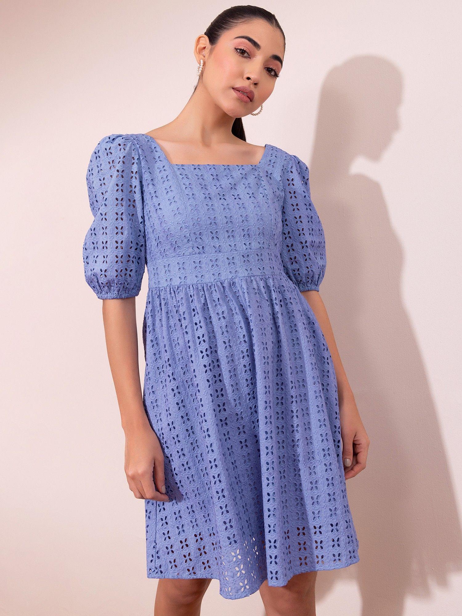 light blue schiffli dress