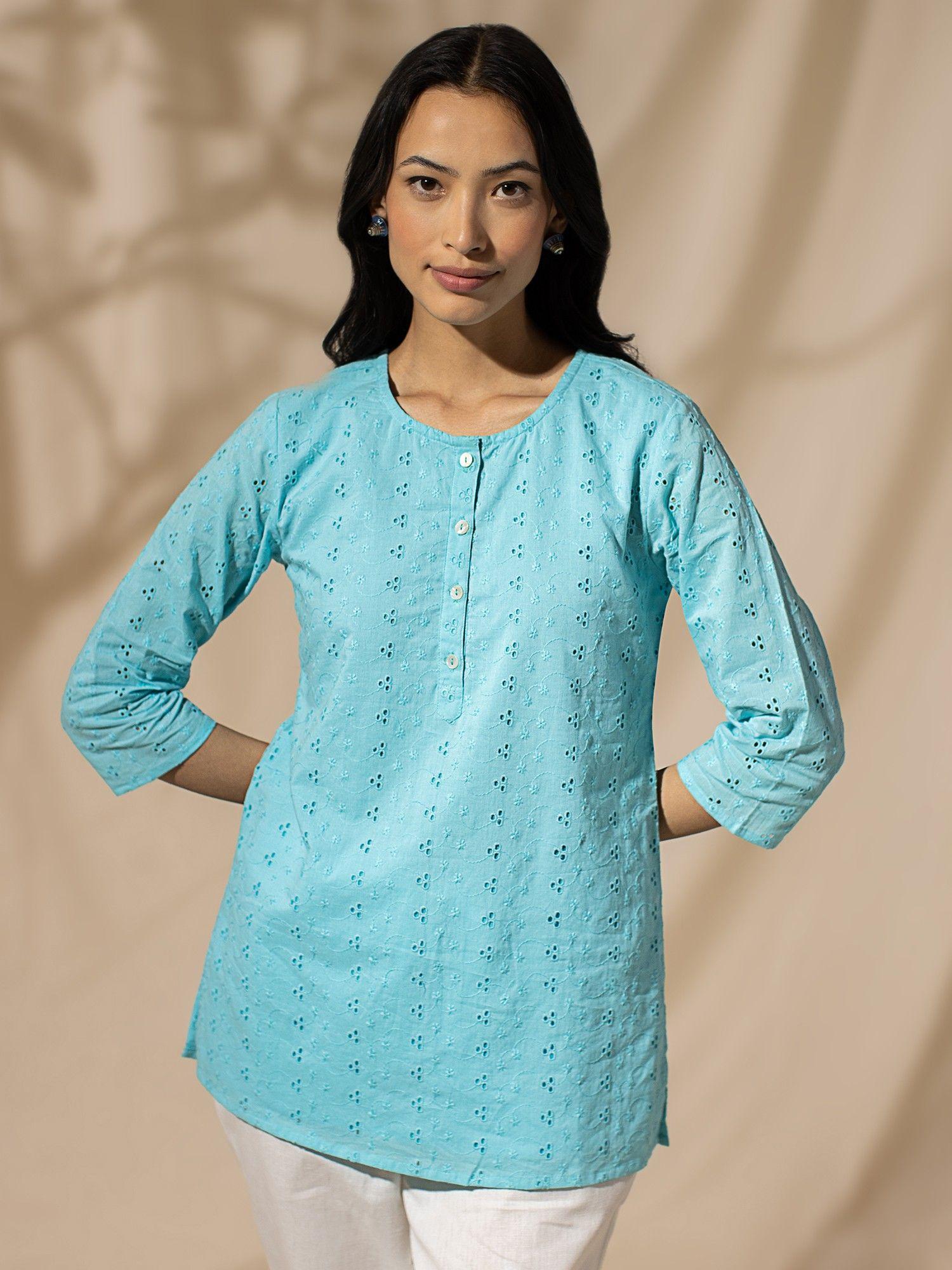 light blue schiffli embroidered top liktop14