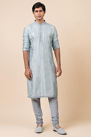 light blue schiffli mirror work kurta set