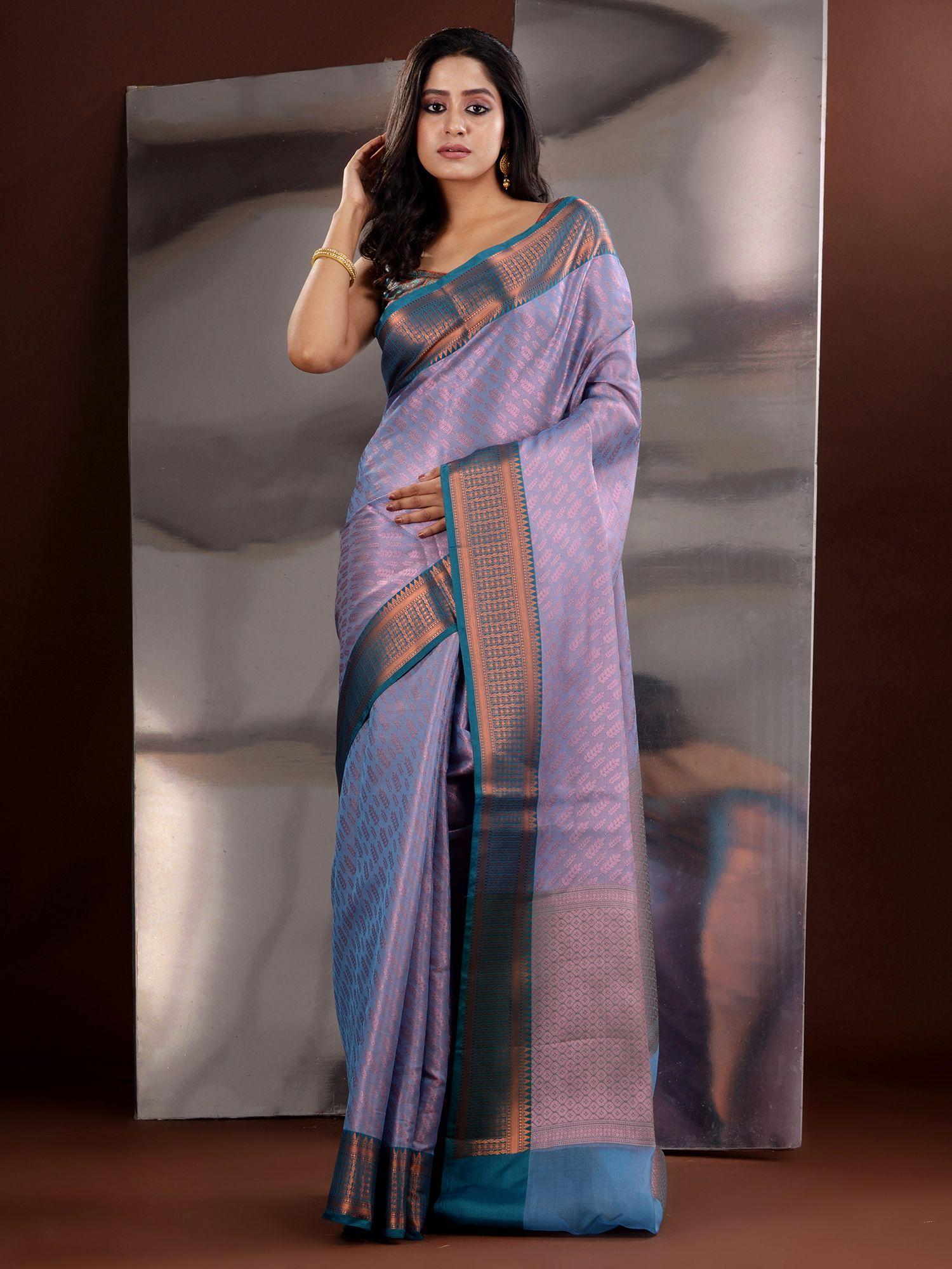 light blue silk blend zari handwoven saree with unstitched blouse