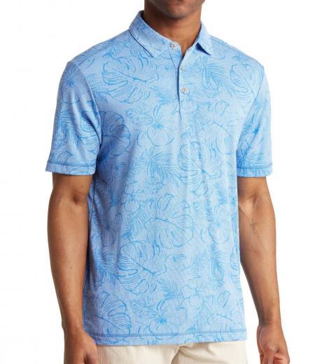 light blue sketched floral print polo